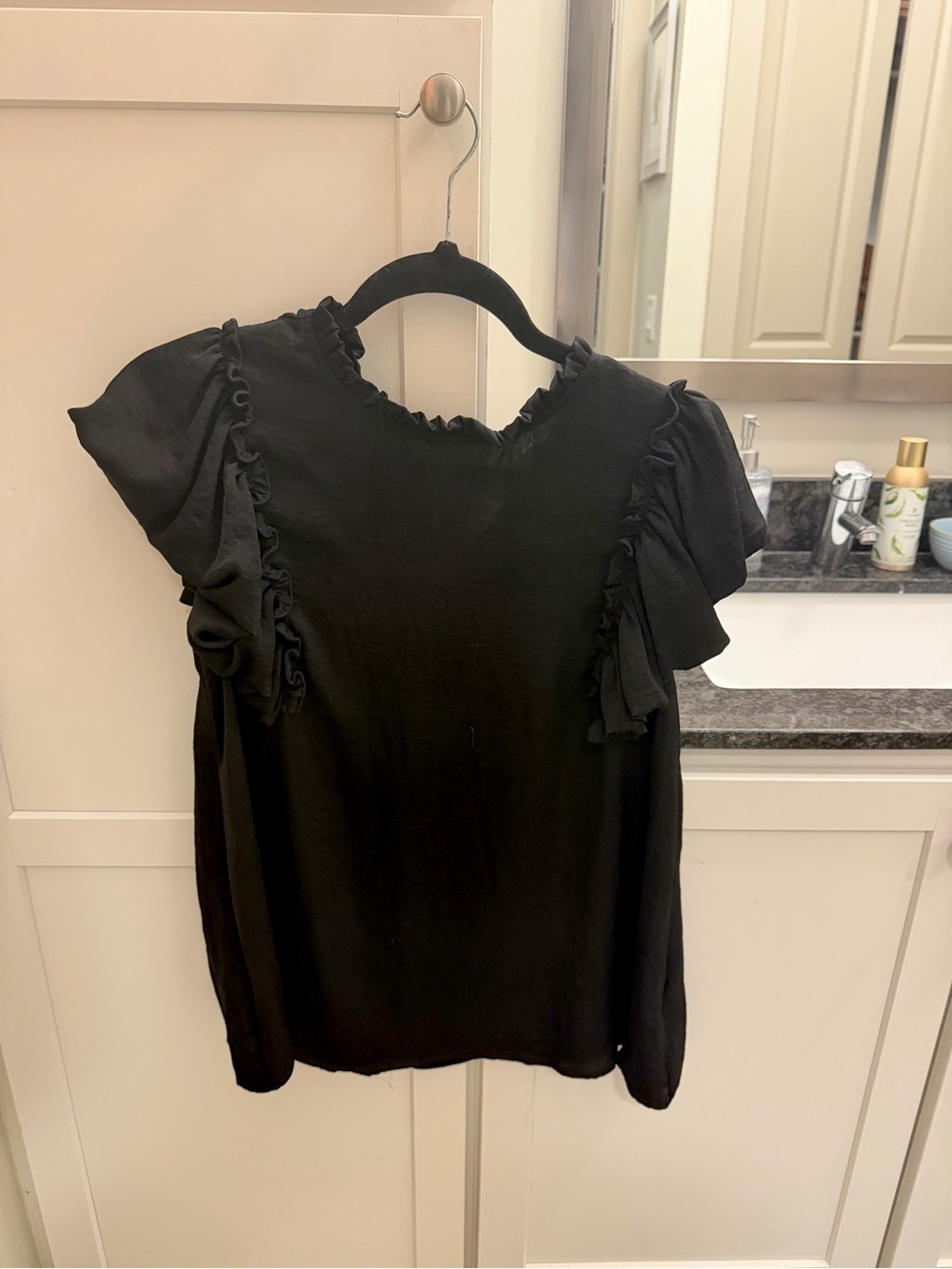 glam Black Ruffle Sleeve Blouse